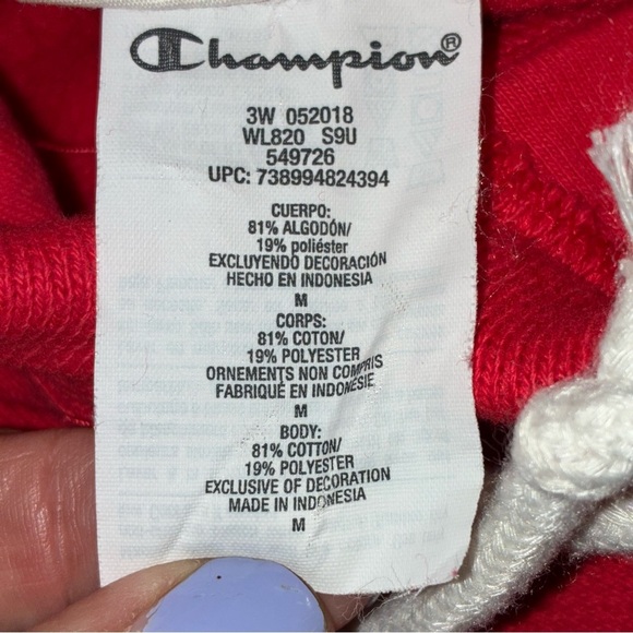 Champion Reverse Weave Colorblock Red Grey Blue Cropped Hoodie Women’s Medium - Picture 8 of 8